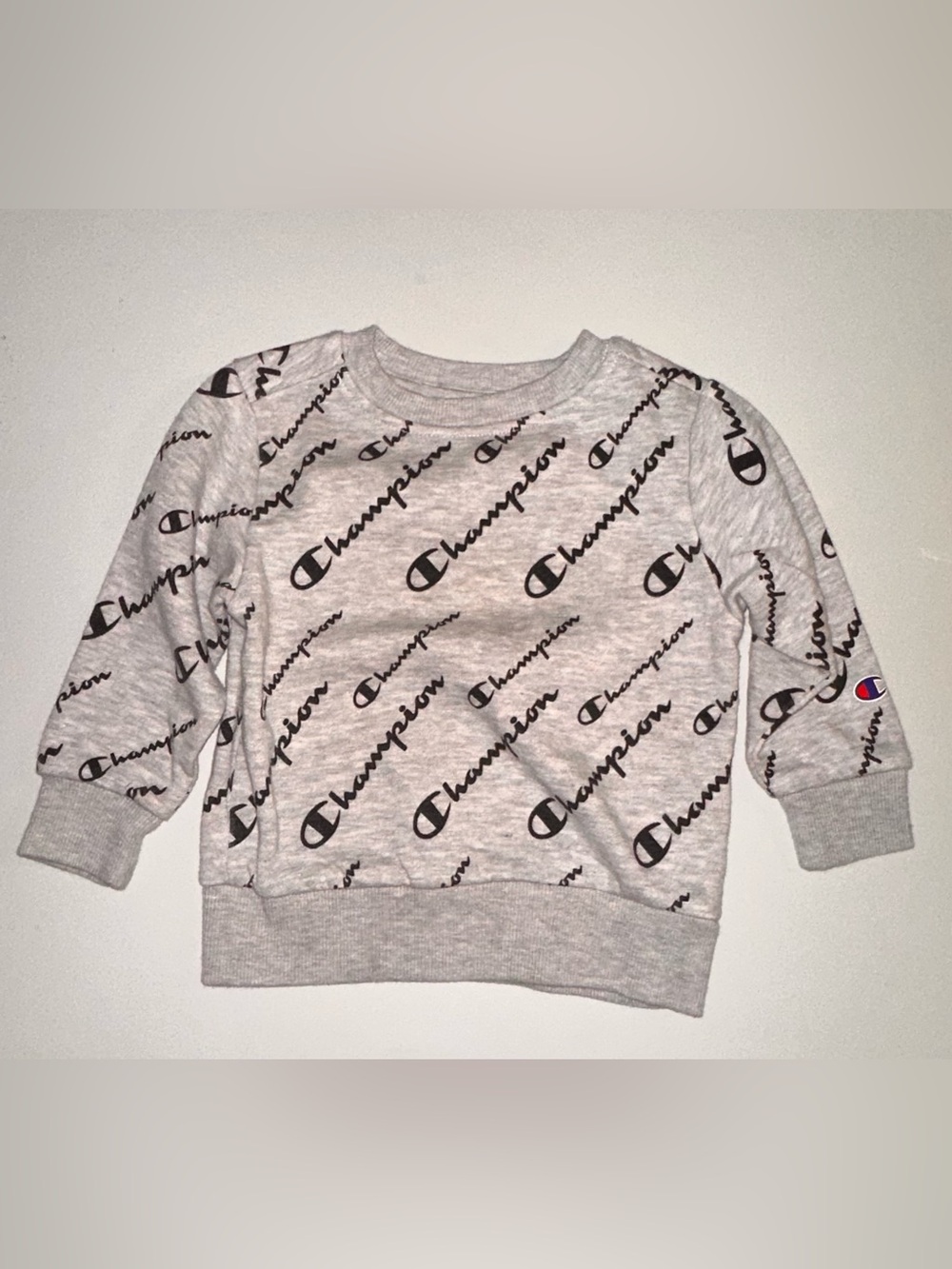Champion Light Grey Crewneck Sweatshirt with Black Logo Print